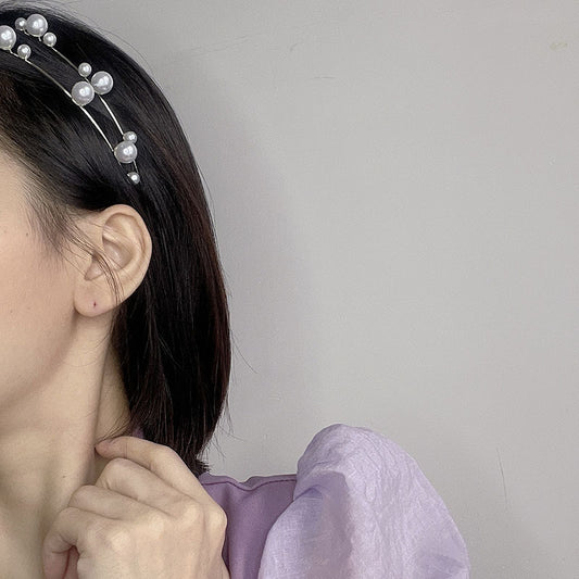 Diadema de Perlas Blancas de Doble Capa para Mujer - Image 2