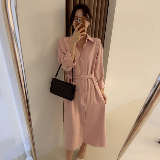 Vestido Camisero Liso con Cordones - Estilo Minimalista para el Día - Image 2