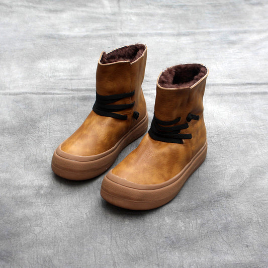 Botas de Cuero Genuino para Mujer con Punta Redonda Estilo Vintage - Image 2