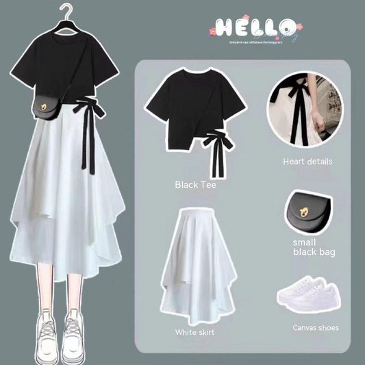 Conjunto Camiseta y Falda Suelta Estilo Coreano - Image 2