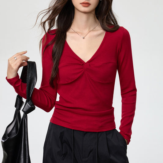 Blusa Elegante Escote Profundo con Nudo y Manga Larga - Image 2