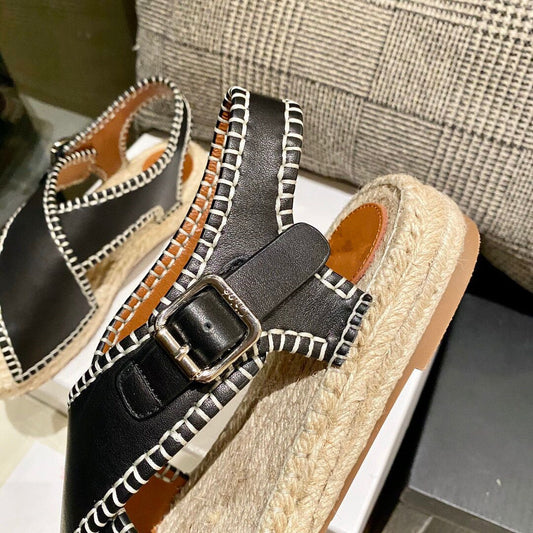 Sandalias Planas de Cuero y Cuerda de Cáñamo para Verano - Image 2