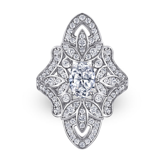 Anillo de Diamante Simulado Floral Ancho Exagerado - Estilo Europeo y Americano - Image 2