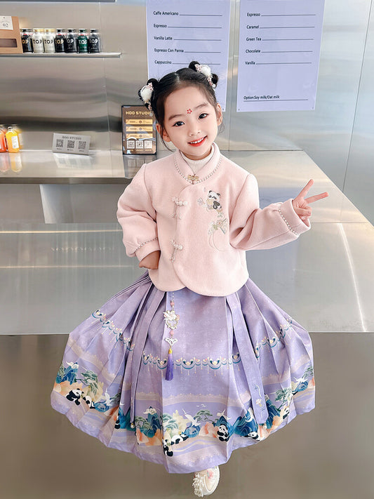 Traje Tang Tradicional Chino para Niña - Falda Caballo de Cara en Lana Poliéster - Image 2