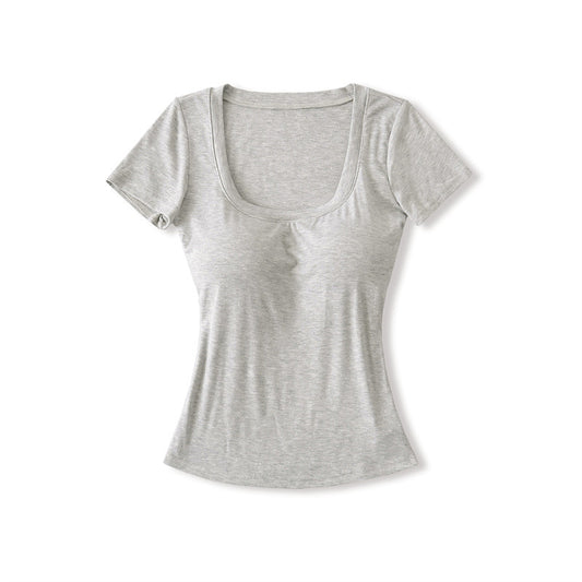 Playera Ajustada Cuello U Manga Corta para Mujer - Image 2