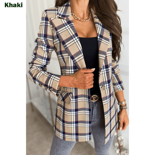 Blazer Cuadrillé Europeo para Mujer - Chaqueta Larga Elegante - Image 2