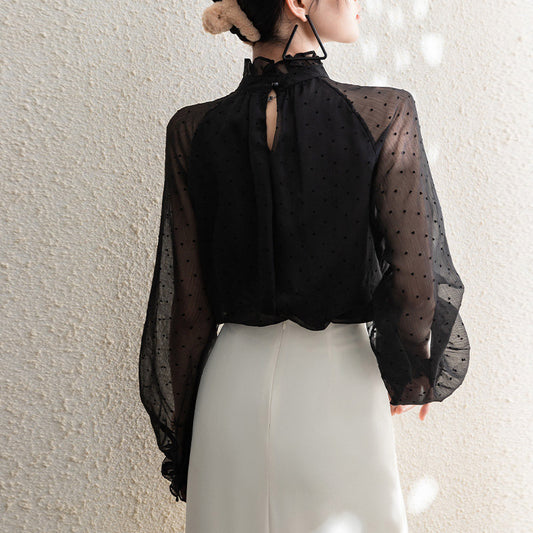 Blusa Larga de Gasa con Lunares para Mujer - Image 2
