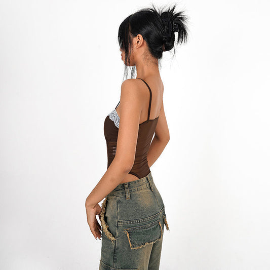 Jumpsuit Floral con Tirantes Acolchados y Encaje Mesh - Image 2