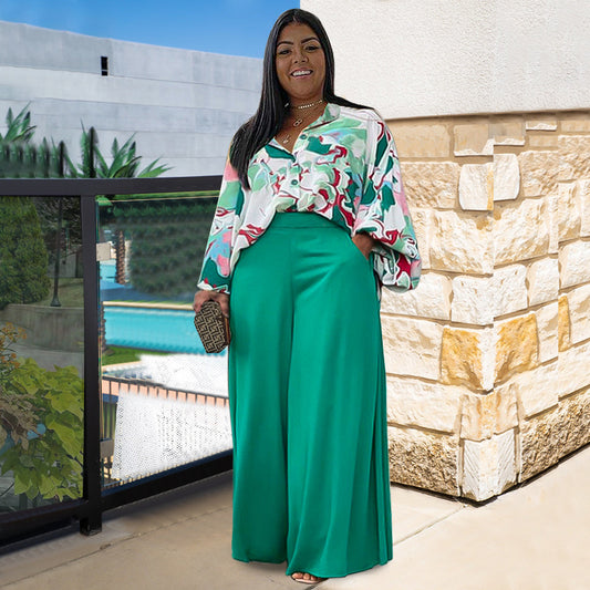Conjunto de Dos Piezas para Mujer - Blusa Estampada Suelta y Pantalón Ancho Casual - Image 2