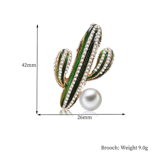 Broche Cactus Perla con Brillantes - Accesorio Versátil y Deslumbrante - Image 2