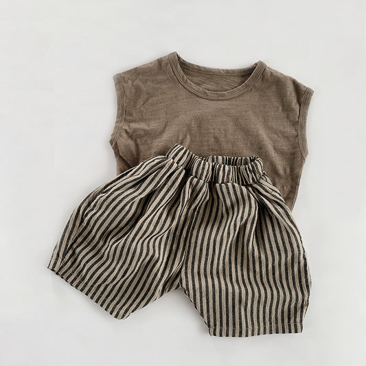 Shorts Infantiles de Algodón y Lino con Rayas Verticales para Verano - Image 2