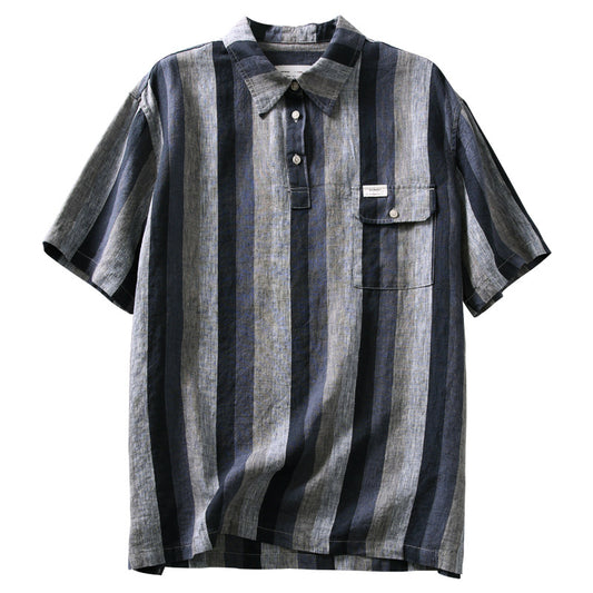 Camisa de Lino Cuadros Casual Japonesa para Hombre - Manga Corta - Image 2