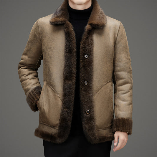 Abrigo de Invierno para Hombre con Cuello Solapa y Piel de Visón Dorado - Image 2