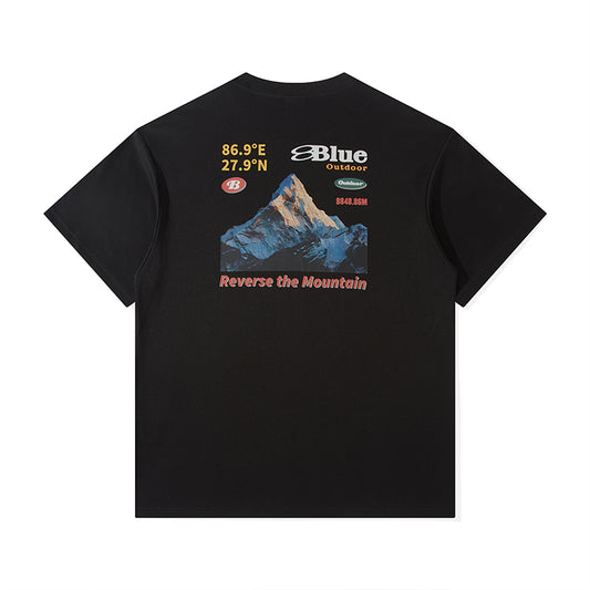Playera Suelta Retro Pareja Estampado Montaña Nevada - Image 2