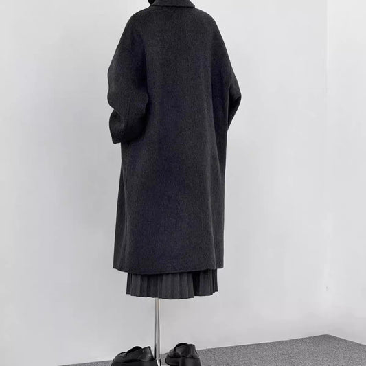 Abrigo de Lana Coreano Gris Oscuro Holgado Largo Mujer Premium - Image 2