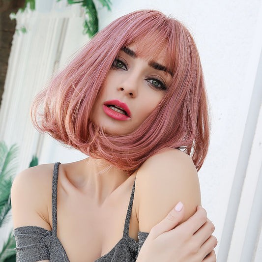 Peluca Corta Rizada con Flequillo - Cabello Ondulado Clavícula - Image 2