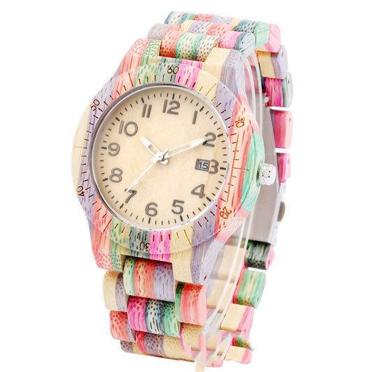 Reloj de Pulsera Bambú con Movimiento Esqueleto y Esfera Grande Colorida - Image 2