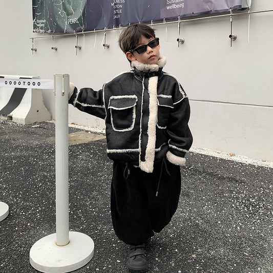 Chaqueta de Cuero para Niño con Forro Polar Acolchado - Abrigo de Otoño e Invierno - Image 2