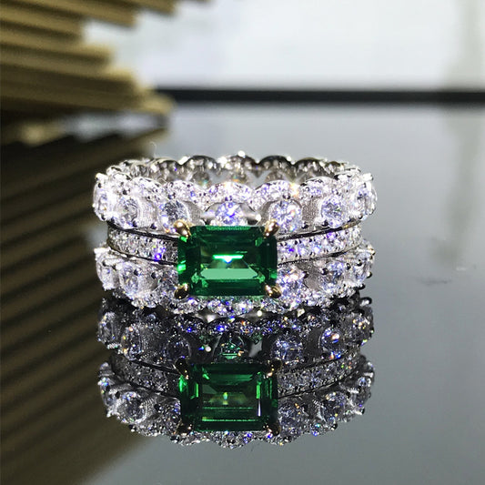 Anillo de Plata Esterlina S925 con Esmeralda Doble Fila - Joyería al Por Mayor - Image 2