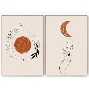 Arte Abstracto Nórdico Moderno con Sol y Luna en Línea Dorada - Image 2