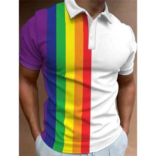 Playera Casual de Verano para Hombre con Estampado 3D Arcoíris - Image 2