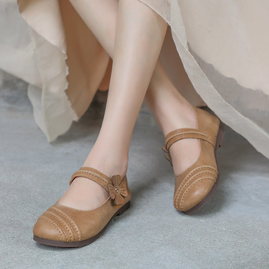 Zapatos de Cuero Casuales Retro Literarios con Boca Baja para Mujer - Image 2