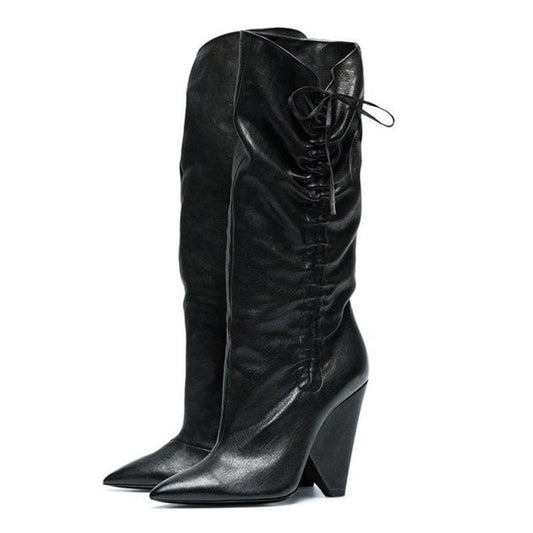Botas Martin Altas con Tacón Cónico y Cordones Plisados para Mujer - Image 2