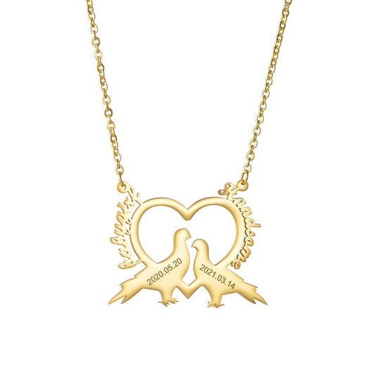 Collar de Pareja en Acero Inoxidable Europeo - Diseño Personalizado de Aves del Amor - Image 2