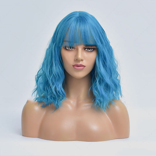Peluca Rizada Azul Claro Estilo Europeo - Cabello Sintético Corto para Mujer - Image 2