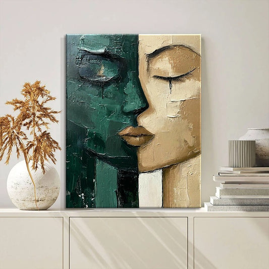 Cuadro Moderno Óleo Rostro Verde y Beige - Arte Contemporáneo para Sala y Dormitorio - Image 2