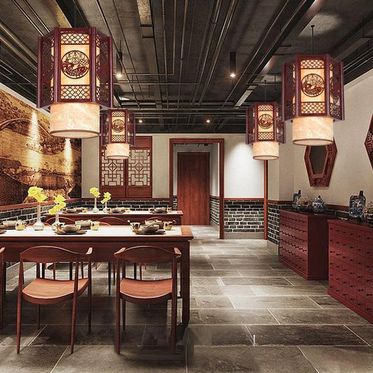 Lámpara Decorativa Vintage de Madera para Restaurantes Estilo Hot Pot Asiático - Image 2