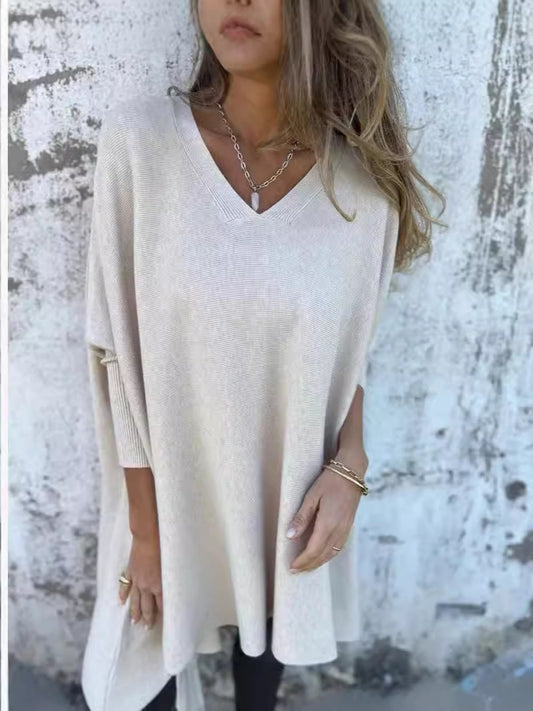 Blusa Larga Tejida Cuello V Suelta para Mujer - Image 2
