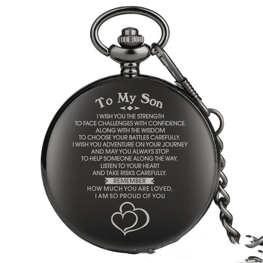 Reloj de Bolsillo Conmemorativo 'Para Mi Hijo' con Grabado de Moda Europea y Americana - Image 2