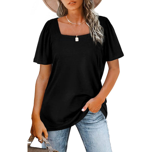 Camiseta de Cuello Cuadrado con Rayas Fruncidas para Mujer - Image 2