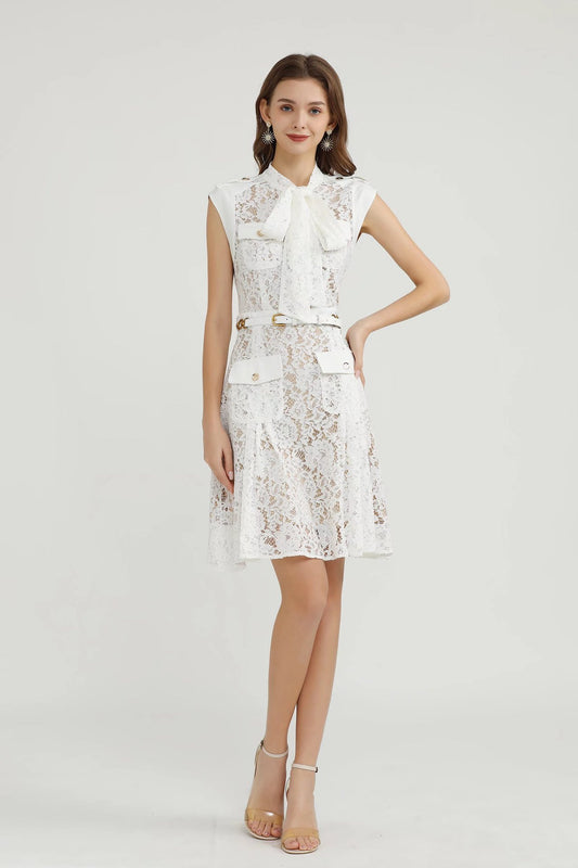 Vestido Slim con Cintura de Encaje y Lazo - Image 2