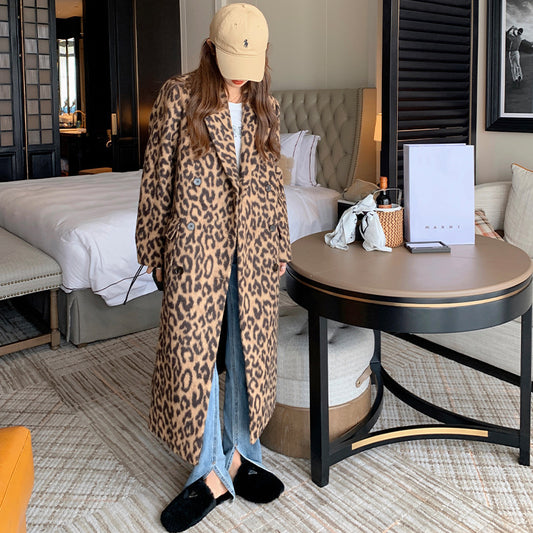 Abrigo Largo de Lana Estampado Leopardo para Invierno Mujer - Image 2