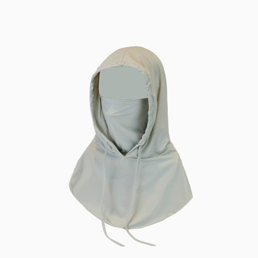 Light gray ice silk sun mask with full face coverage and an attached hood, featuring drawstrings for adjustment. - Image 2