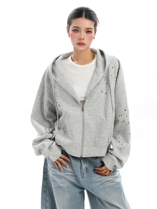 Cardigan con Capucha y Strass para Mujer - Sudadera Brillante con Cierre - Image 2
