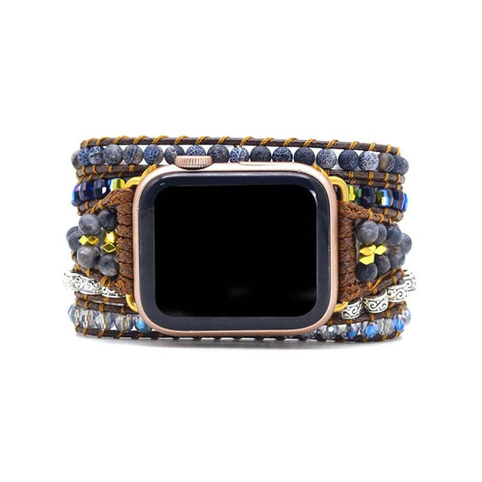 Pulsera Envolvente de 5 Capas Ónix Desgastado con Correa Trenzada Boho - Image 2