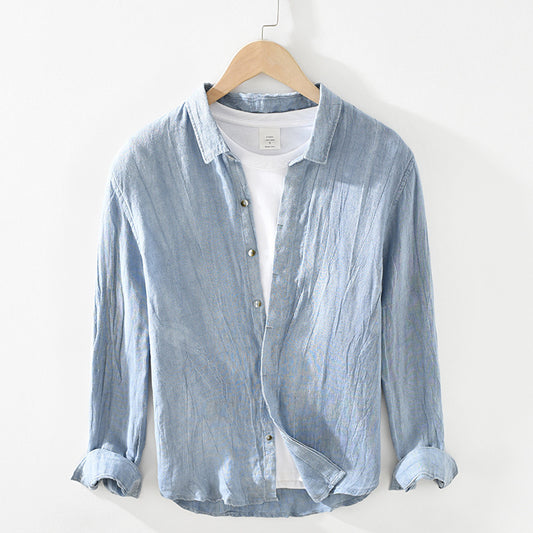 Camisa de Lino Arrugada con Mangas Largas para Hombre - Image 2