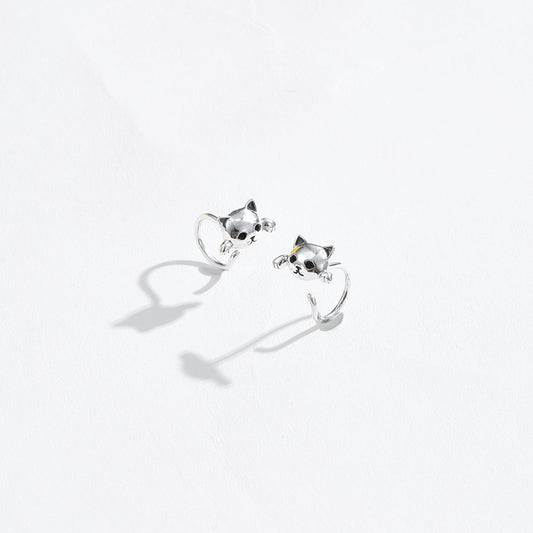 Aretes de Plata Esterlina con Diseño de Gatos Adorables Europeos y Americanos - Image 2