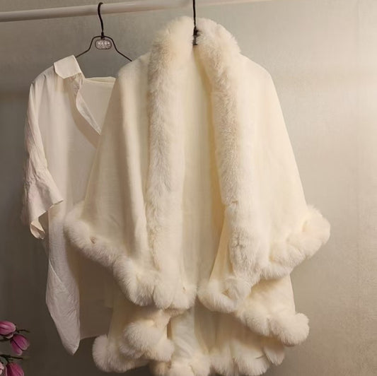 Capa Tejida Gruesa con Cuello de Pelaje para Otoño-Invierno - Image 2