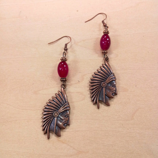 **Natural Pink Jade Earrings w/ Copper Indian Accent 225t