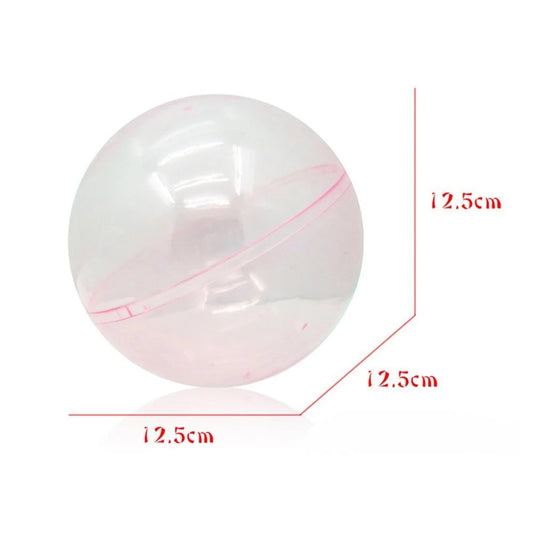 Plush white mouse toy with pink ears and black features, encased in a clear plastic ball with a pink tint. - Image 2