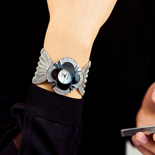 Reloj Pulsera de Lujo con Diamantes y Mariposa - Malla Metálica para Mujer - Image 2
