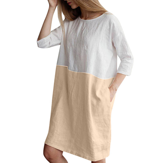 Vestido Fresco de Algodón y Lino con Manga Tres Cuartos - Image 2