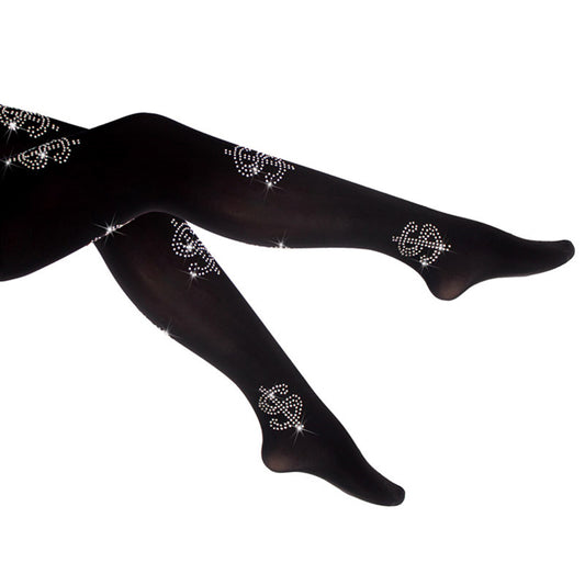 Medias Negras Gruesas con Letras de Cristal para Otoño e Invierno - Image 2