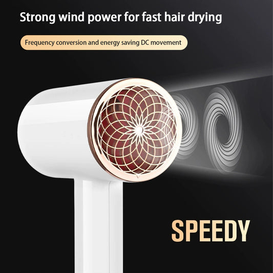White hair dryer with rose gold accents, U.S. plug, and a concentrator nozzle for household use. - Image 2