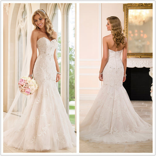 Vestido de Novia Corte Sirena con Encaje y Escote Tubo - Image 2