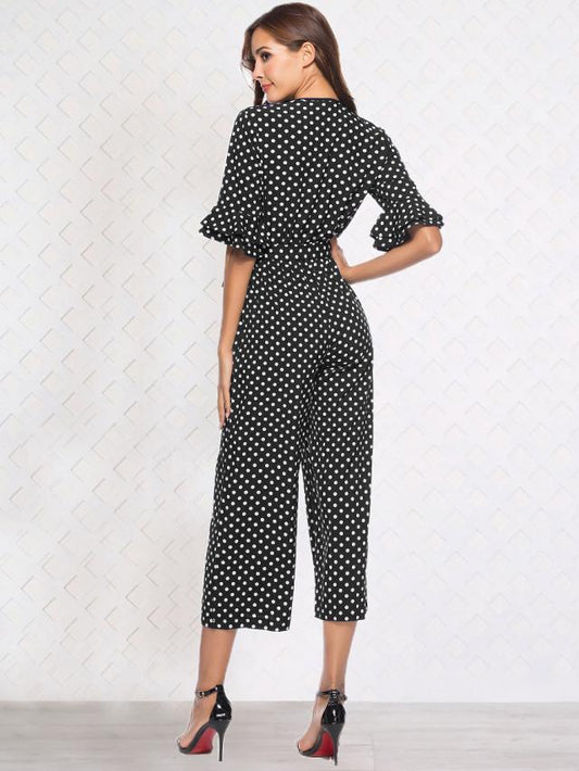 Jumpsuit Elegante con Estampado de Lunares y Manga 3/4 - Image 2
